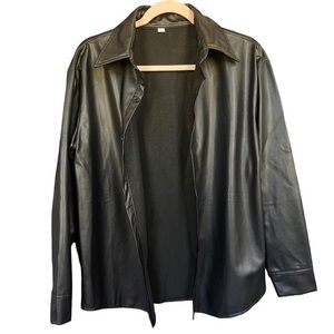 Oversized black leather‎ button down